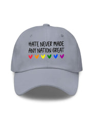 Casquette de baseball unisexe à imprimé « La haine n'a jamais fait aucune nation » 