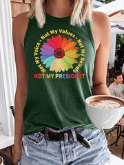 Retro-Weste mit Aufdruck „Nicht mein Präsident, nicht meine Stimme, nicht meine Werte, nicht meine Überzeugungen“ 