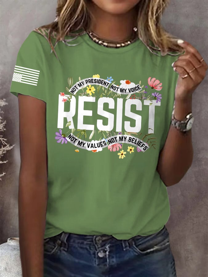 T-shirt imprimé « Résister » rétro : « Pas mon président, pas ma voix, pas mes valeurs, pas mes croyances » 
