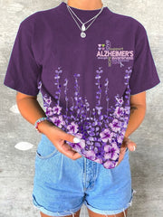 T-shirt à imprimé floral pour femme contre la maladie d'Alzheimer 