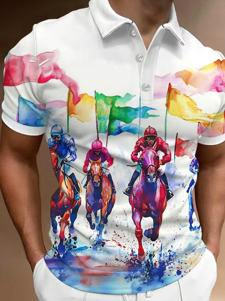 Men's Derby Day Printed Casual Polo Shirt