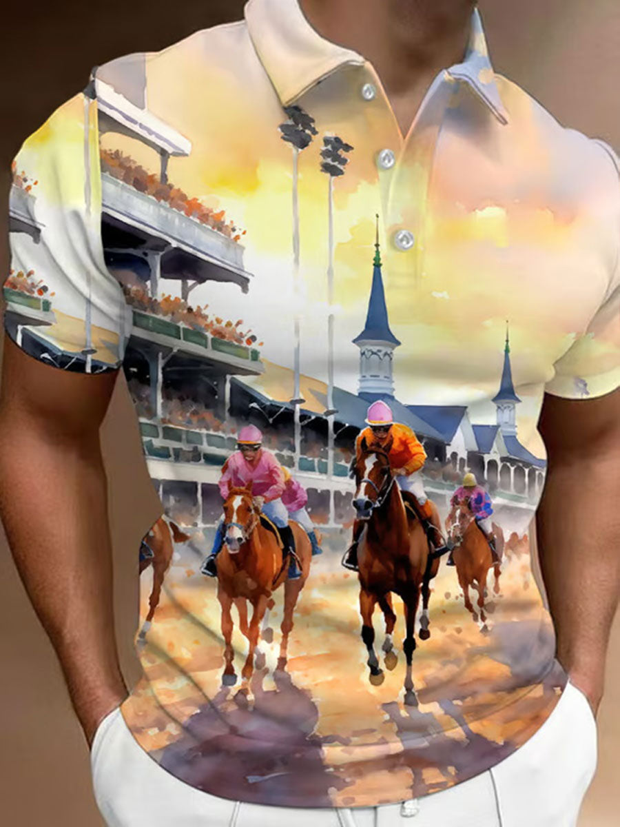 Men's Derby Day Printed Casual Polo Shirt