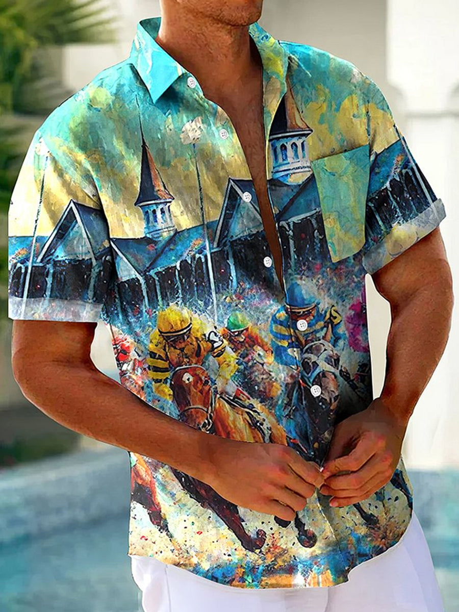Men's Derby Horse Print Resort Short Sleeve Shirt