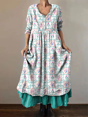 Women's Chinese style mahjong print fake two piece dress