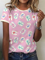 Women's Chinese style Mahjong print casual T-shirt