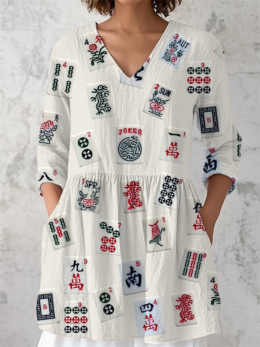Women's Mahjong three-quarter sleeve top
