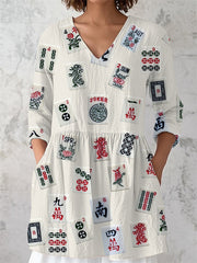 Women's Mahjong three-quarter sleeve top