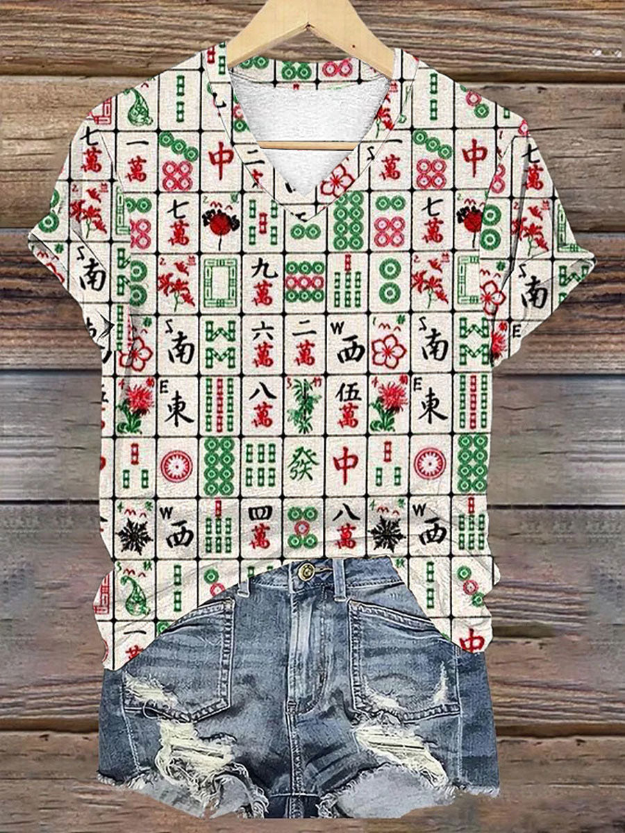 Camiseta divertida con estampado de Mah Jongg para mujer