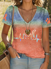 Women's Prevention of Cruelty to Animals Month Cat V Neck T-Shirt