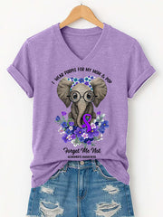 Women's  I Wear Purple for My Mom And Pop Alzheimer's Awareness Support V-Neck Tee