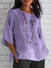 T-shirt élégant à manches longues et col en V pour femme, imprimé floral violet, pour la sensibilisation à la maladie d'Alzheimer