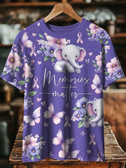 T-shirt unisexe à manches courtes et imprimé floral pour la sensibilisation à la maladie d'Alzheimer