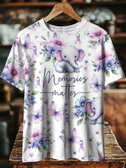 T-shirt unisexe à manches courtes et imprimé floral pour la sensibilisation à la maladie d'Alzheimer