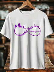 T-shirt à manches courtes imprimé « N'oubliez pas leur amour » pour femmes, sensibilisation à la maladie d'Alzheimer