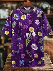 T-shirt à manches courtes imprimé floral pour femme, sensibilisation à la maladie d'Alzheimer
