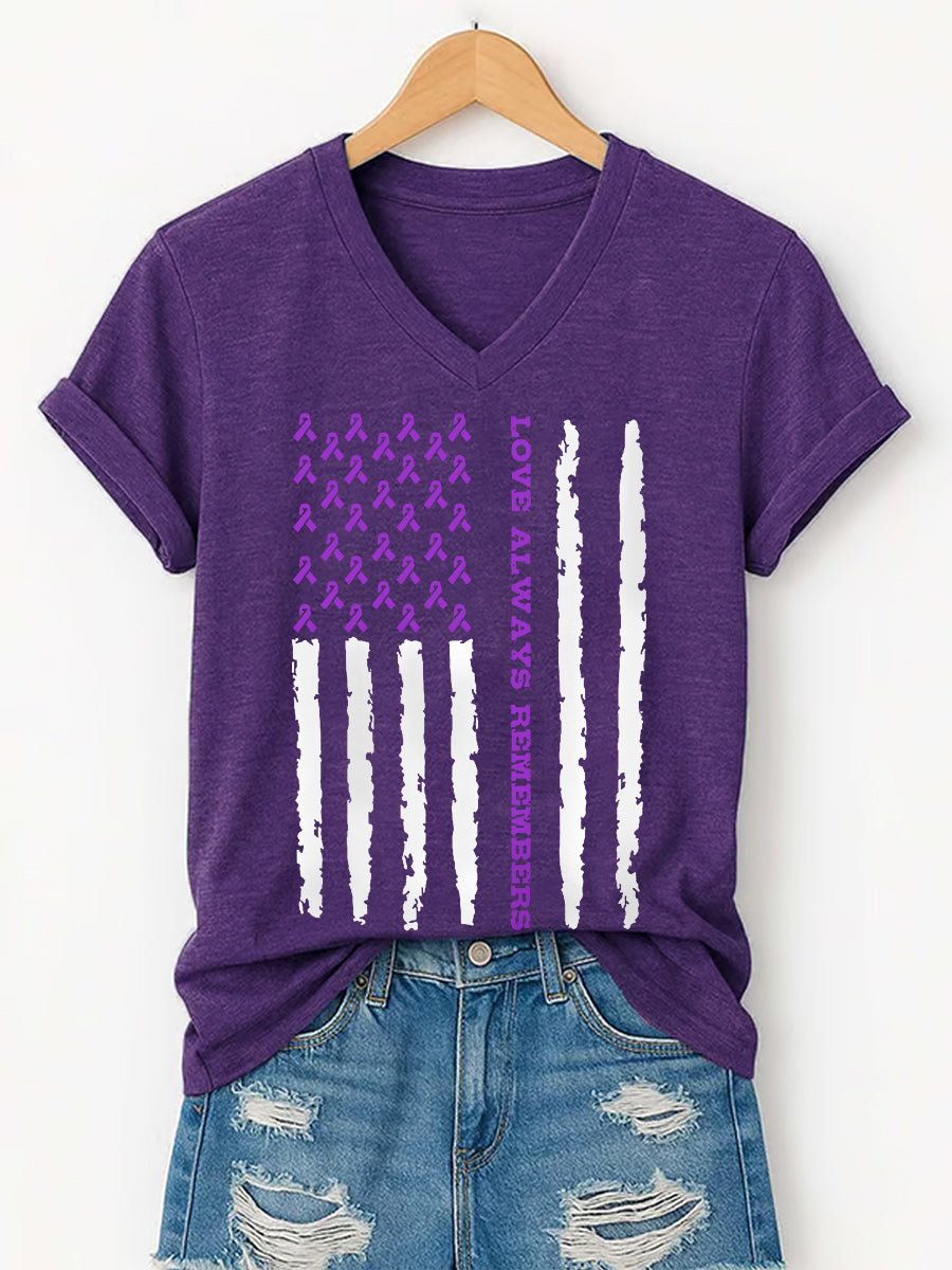 Women's Love Always Remembers Alzheimer's Awareness Support V-Neck Tee