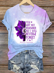 Alzheimer-Bewusstseins-T-Shirt für Damen mit Aufdruck „Sie erinnern sich vielleicht nicht, aber ich werde es nie vergessen“