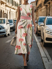 Women's Mother's Day Pink Floral Carnation Printed Dress