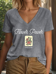 Women's flower power Mahj maven V neck T-shirt