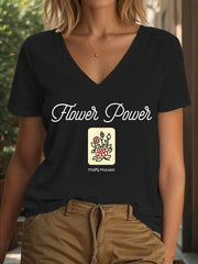 Women's flower power Mahj maven V neck T-shirt