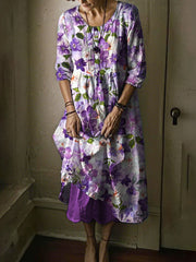 Women's Alzheimer's Awareness Pansy Purple Floral Printed Dress