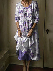 Women's Alzheimer's Awareness Purple Floral Pansy Printed Dress