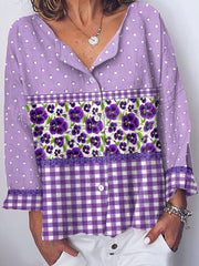 Women's Alzheimer's Awareness Purple Floral Pansy Printed Shirt