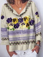 Women's Alzheimer's Awareness Purple Floral Pansy Printed Shirt