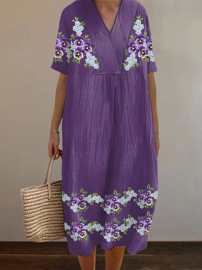 Women's Purple Forget-Me-Not Flowers Print Alzheimer's Awareness Support Dress