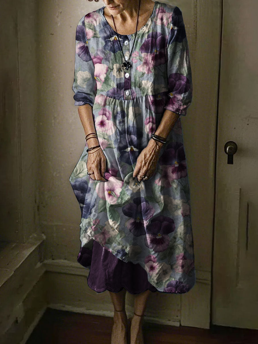 Women's Alzheimer's Awareness Purple Floral Pansy Printed Dress