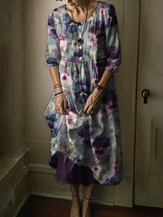 Women's Alzheimer's Awareness Purple Floral Pansy Printed Dress