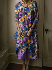 Women's Alzheimer's Awareness Purple Floral Pansy Printed Dress