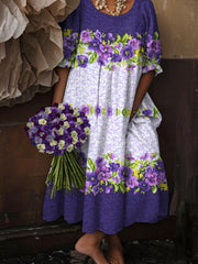 Women's Alzheimer's Awareness Purple Floral Pansy Printed Dress