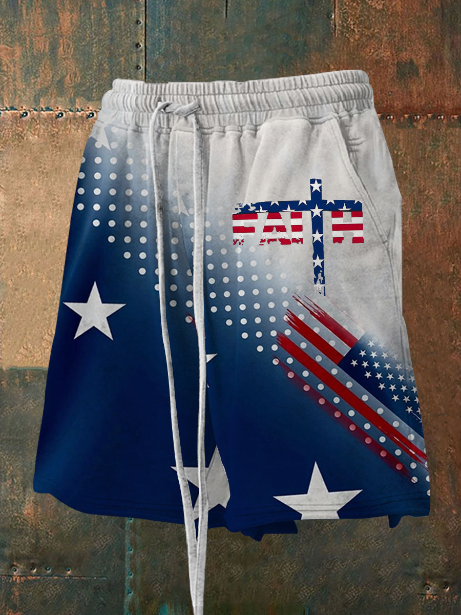Short décontracté pour homme avec drapeau américain Cross Faith