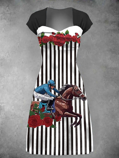 Damen-Derby-Kleid mit Rosenstreifen
