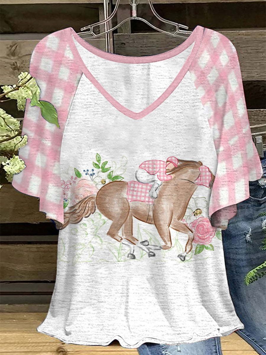 Women's Derby Horse Print Loose Fit T-Shirt