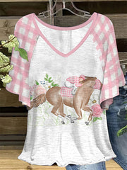 Women's Derby Horse Print Loose Fit T-Shirt
