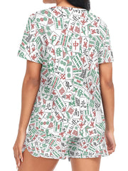 Women's Mahjong Print Pajama Set