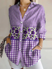 Women's  Alzheimer's Awareness Purple Floral Pansy Printed Shirt
