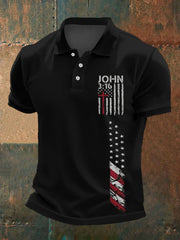 Polo décontracté à imprimé drapeau américain Cross Faith pour homme