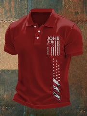 Polo décontracté à imprimé drapeau américain Cross Faith pour homme