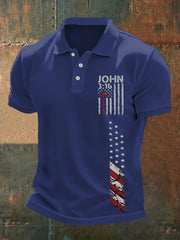 Polo décontracté à imprimé drapeau américain Cross Faith pour homme