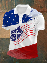 Polo décontracté à imprimé drapeau américain Cross Faith pour homme