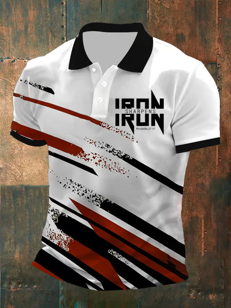 Men's Iron Sharpens Iron Christian Geometric Print Polo