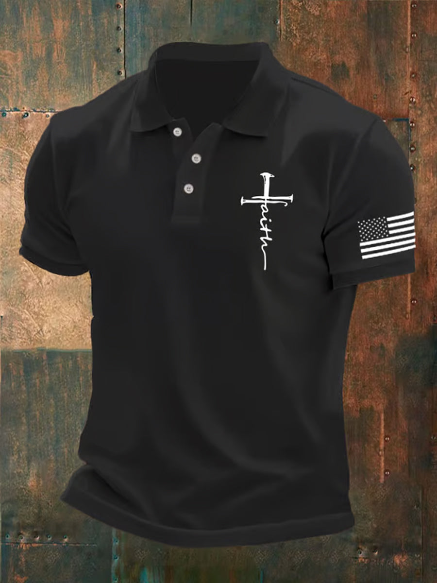 Men's Faith Cross America Flag  Print  Shirt