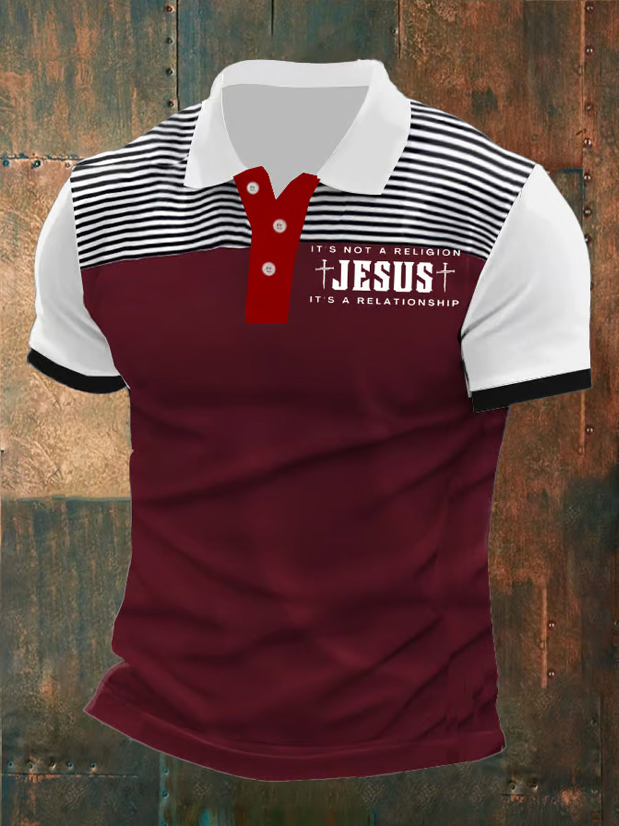 Men's It's Not A Religion It's A Relationship Stripe Print Casual