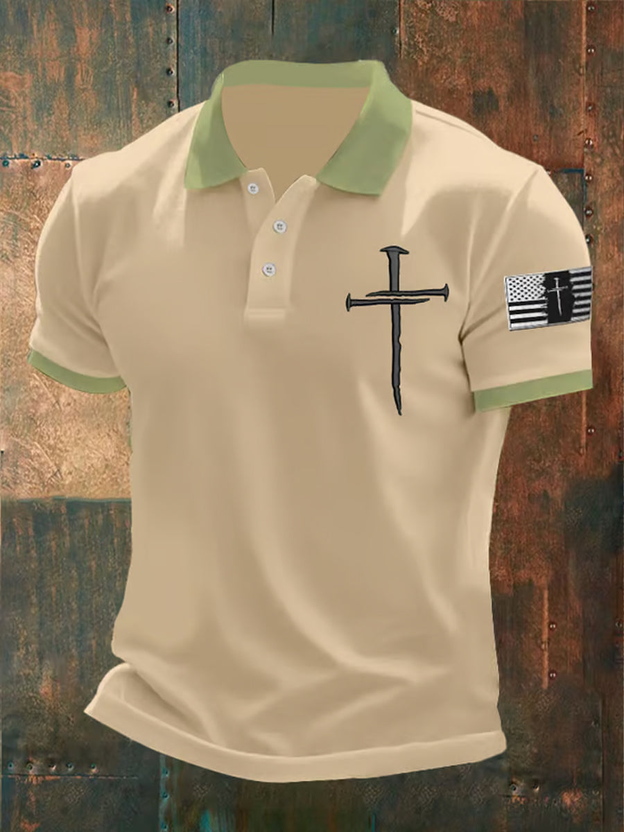Polo décontracté à contraste de couleurs Faith Cross pour homme