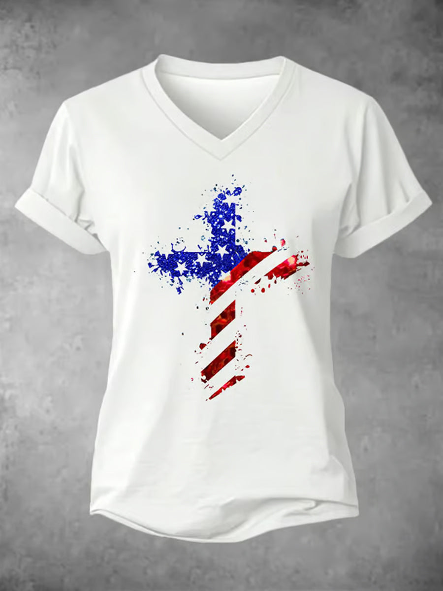 T-Shirt mit Faith Cross Flag-Print für Damen