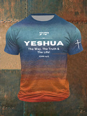 Herren-T-Shirt mit Aufdruck „Yeshua Faith Cross“ und kurzen Ärmeln