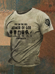 T-shirt décontracté à manches courtes pour homme avec imprimé croix et armure de Dieu